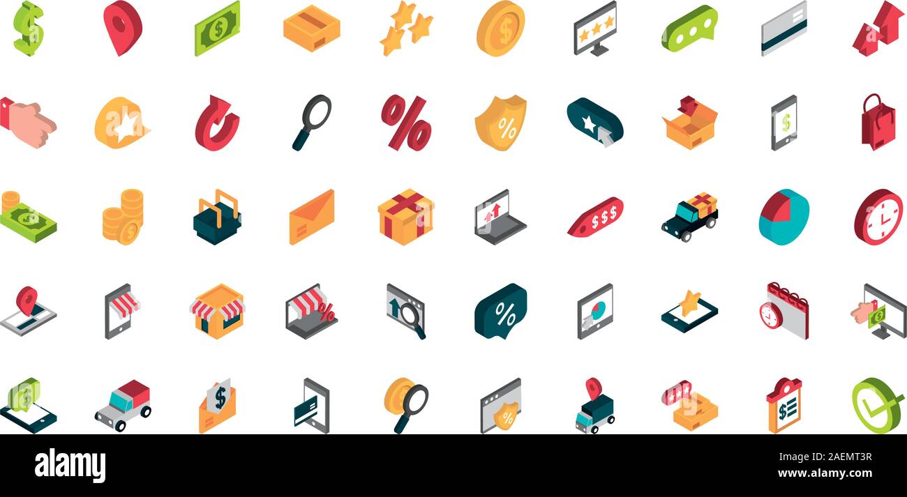 Ecommerce business internet icons set vector illustration isométrique Illustration de Vecteur
