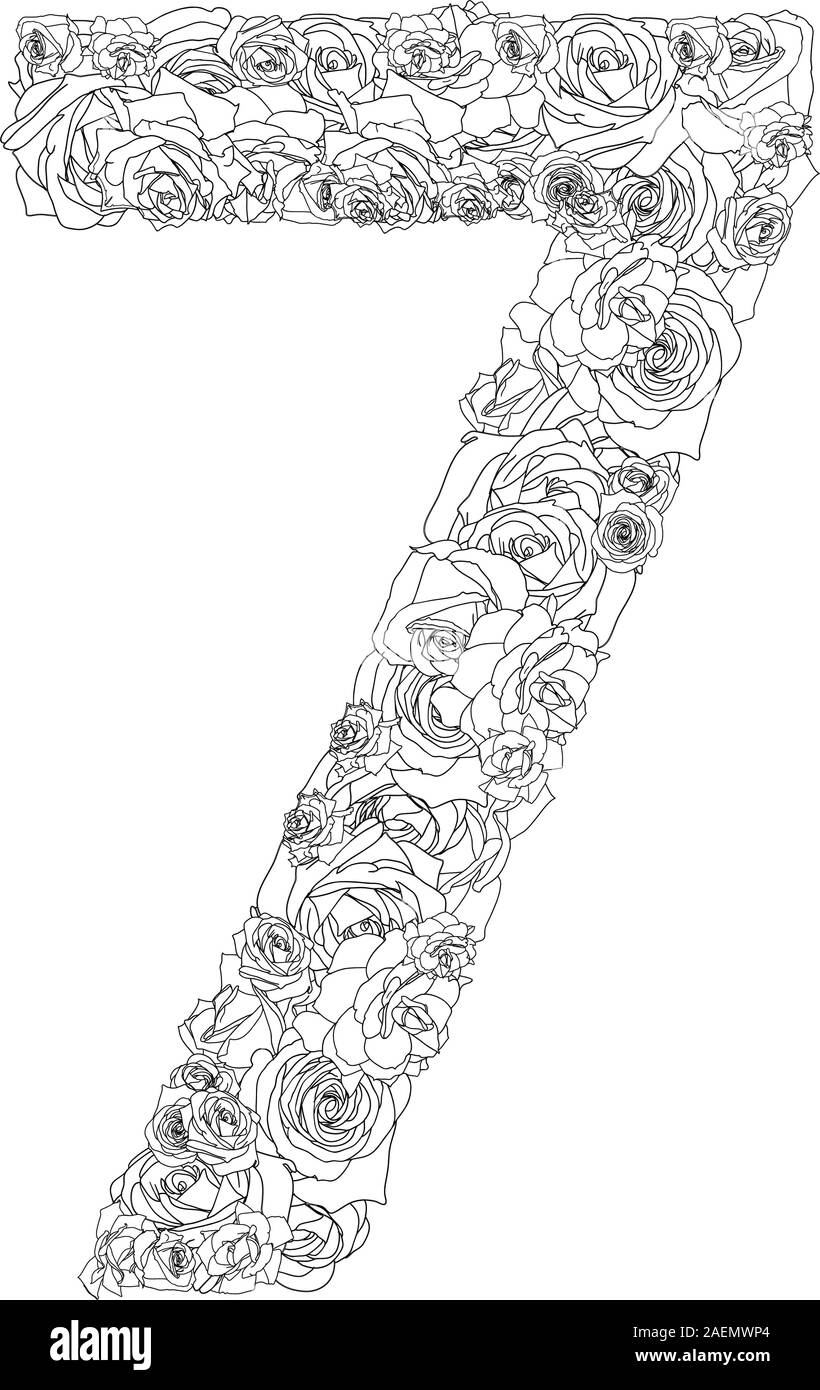 Alphabet de fleurs de roses rouges, 7 caractères Illustration de Vecteur