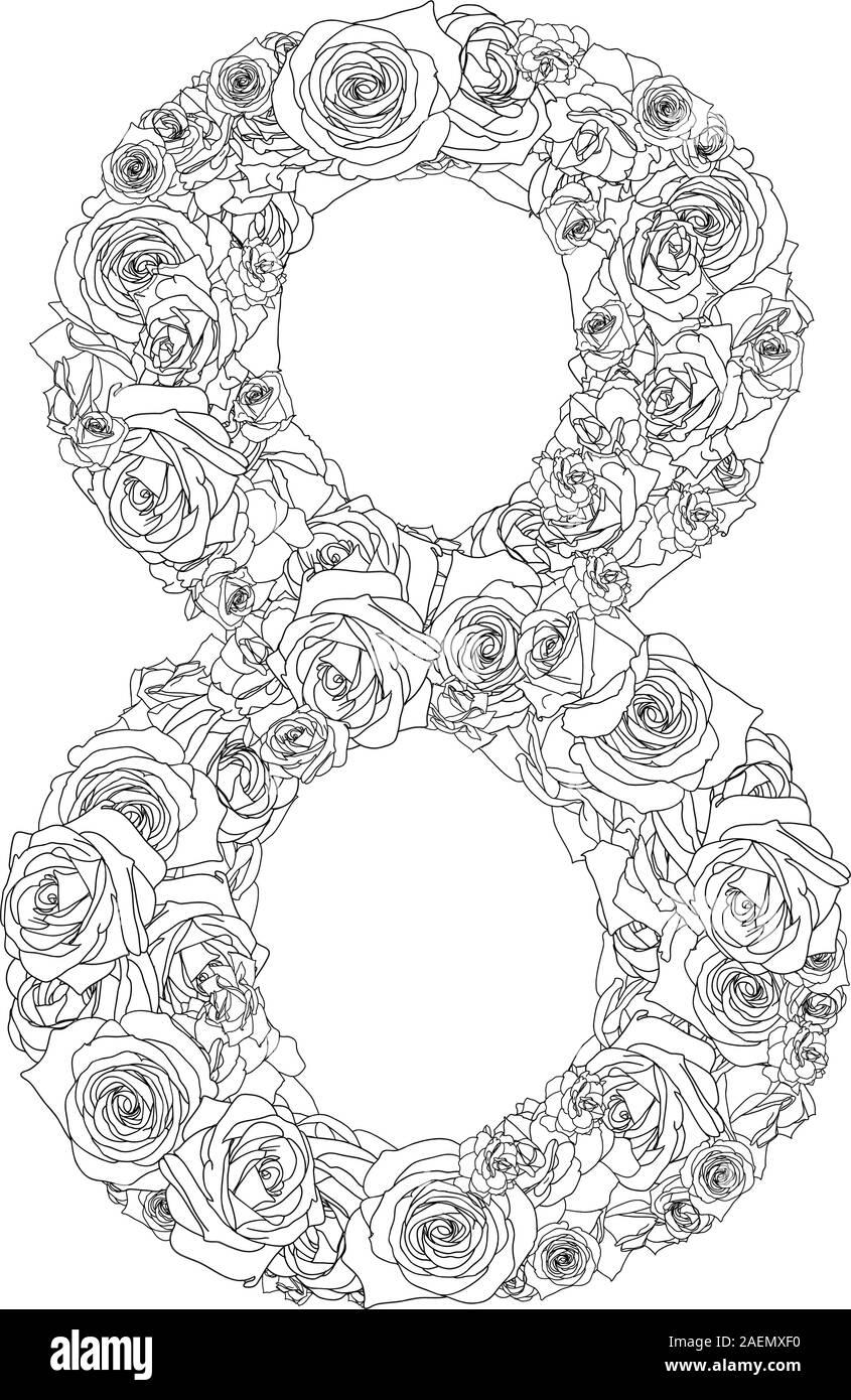 Alphabet de fleurs de roses rouges, 8 caractères Illustration de Vecteur
