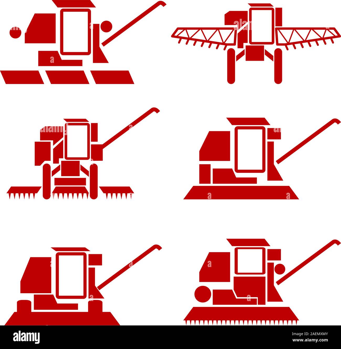 Les véhicules agricoles, vecteur de la moissonneuse-batteuse série silhouettes de récolte Illustration de Vecteur