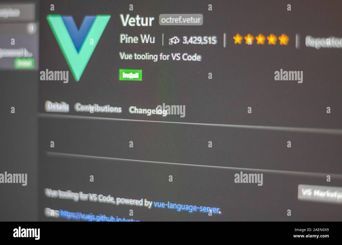 Vetur extension pour visual studio Banque D'Images