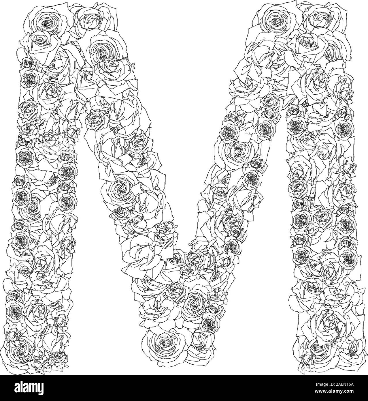 Alphabet de fleurs de roses rouges, les caractères M Illustration de Vecteur