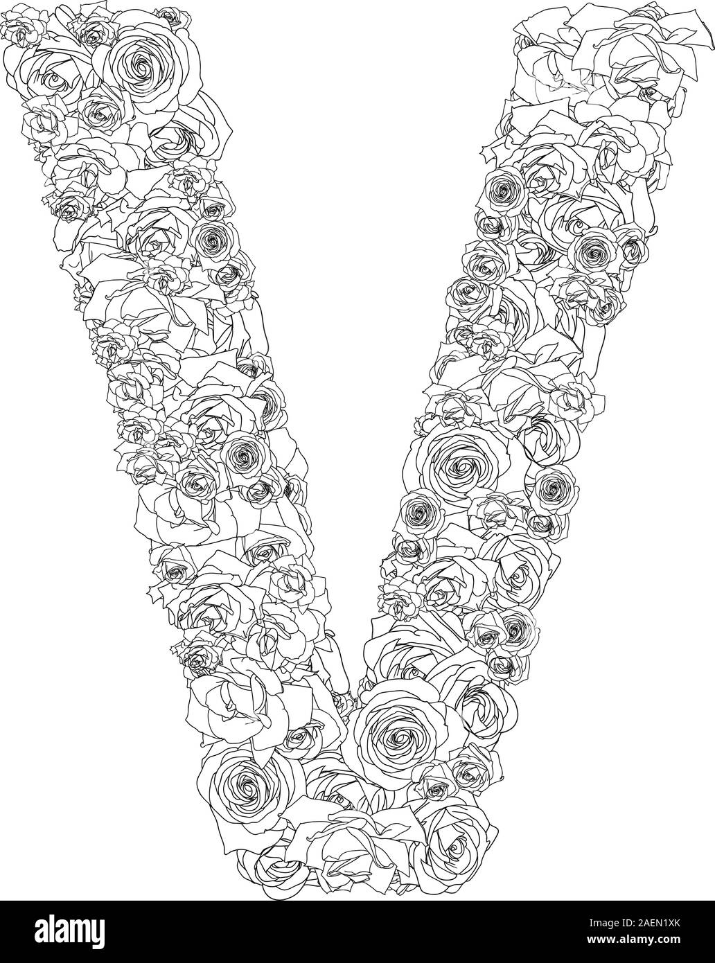 Alphabet de fleurs de roses rouges, les caractères V Illustration de Vecteur