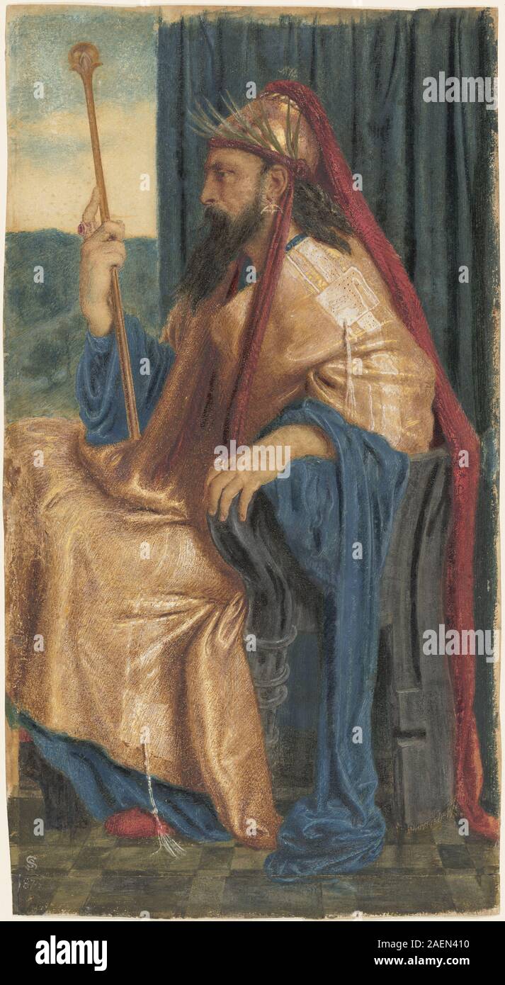 Cette peinture de Siméon Salomon, créée vers 1872 ou 1874, représente le roi Salomon. Il montre le monarque assis sur un trône, vêtu de robes, portant des symboles d'autorité, reflétant le figuratif britannique de la fin du XIXe siècle Banque D'Images