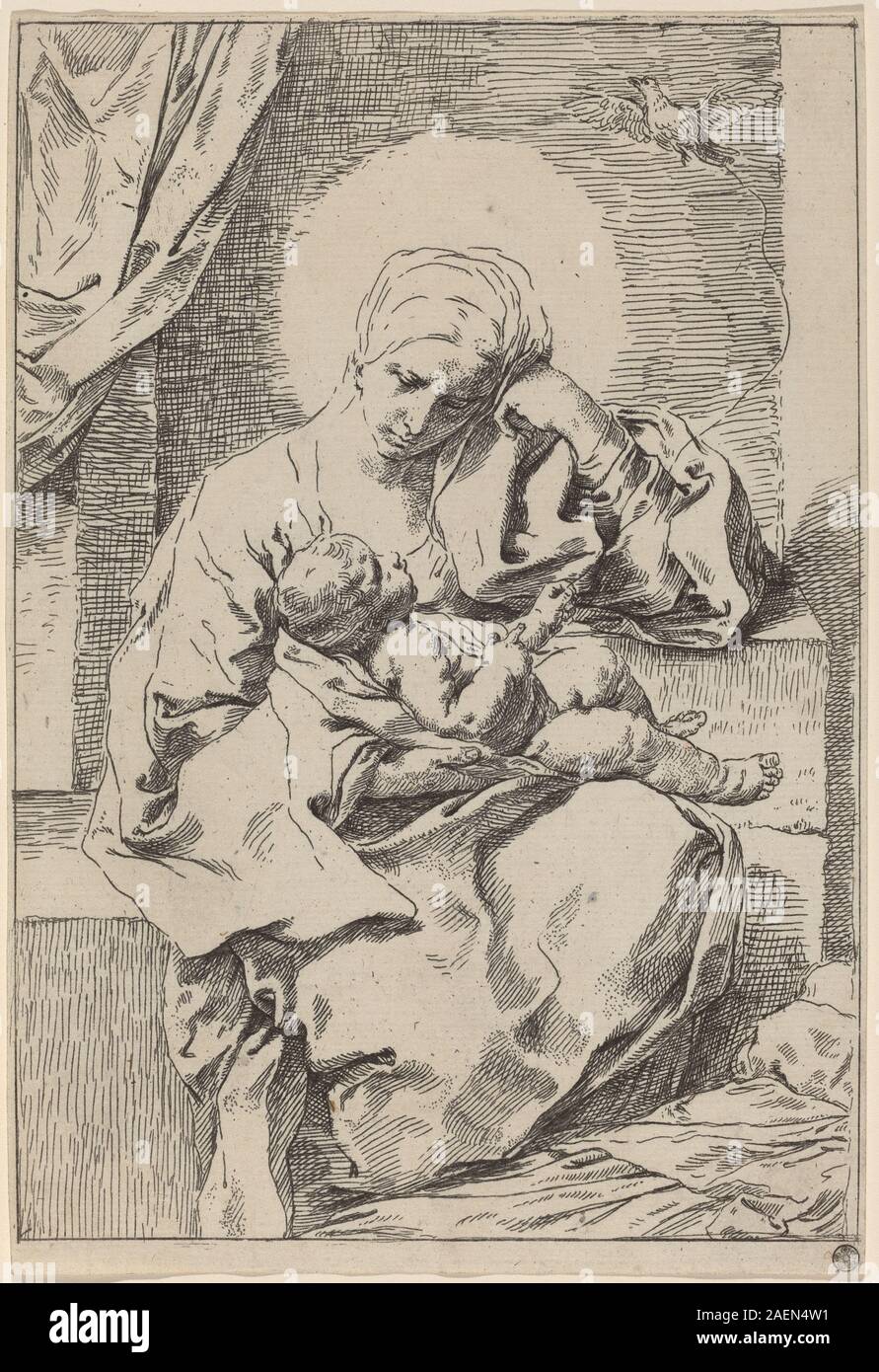 Simone Cantarini, La Vierge et l'enfant avec un oiseau, la Vierge et l'enfant avec un oiseau Banque D'Images