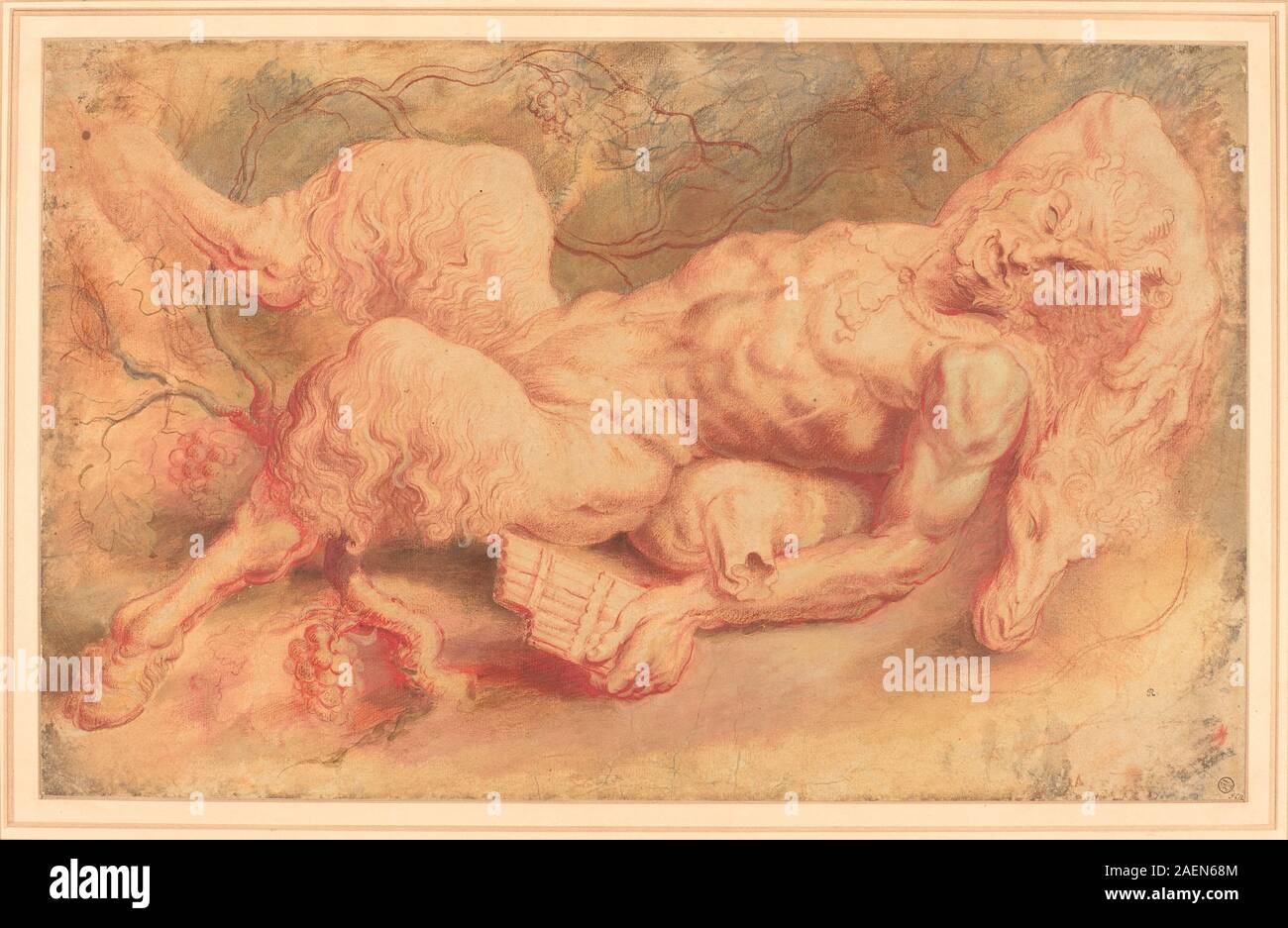 Une peinture de Sir Peter Paul Rubens, peut-être vers 1610, représentant Pan couché, montrant la figure classique du satyre, le paysage naturel et le style baroque flamand du début du XVIIe siècle. Banque D'Images