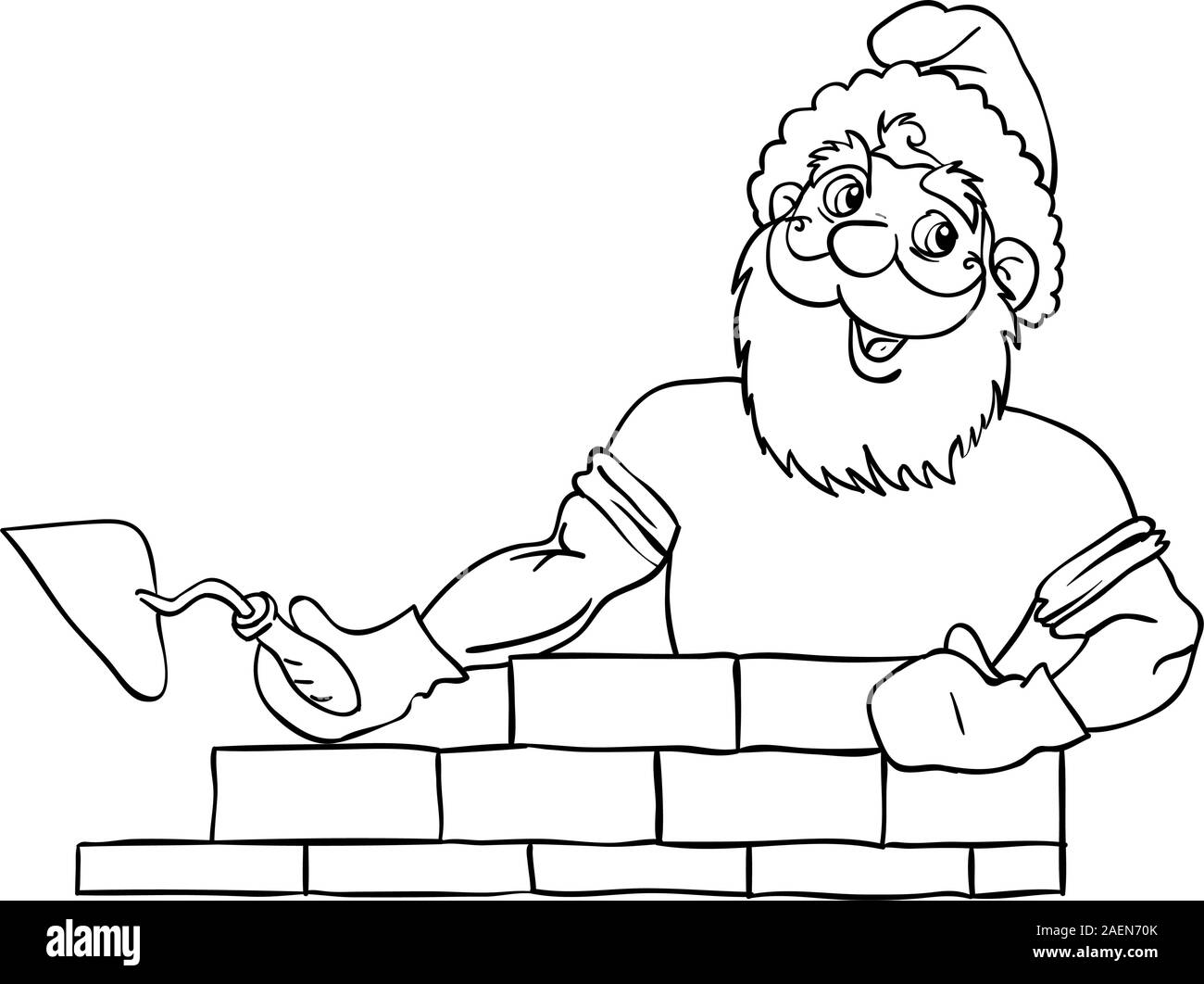 Santa Claus muscular construit une maison de brique. Illustration de Vecteur