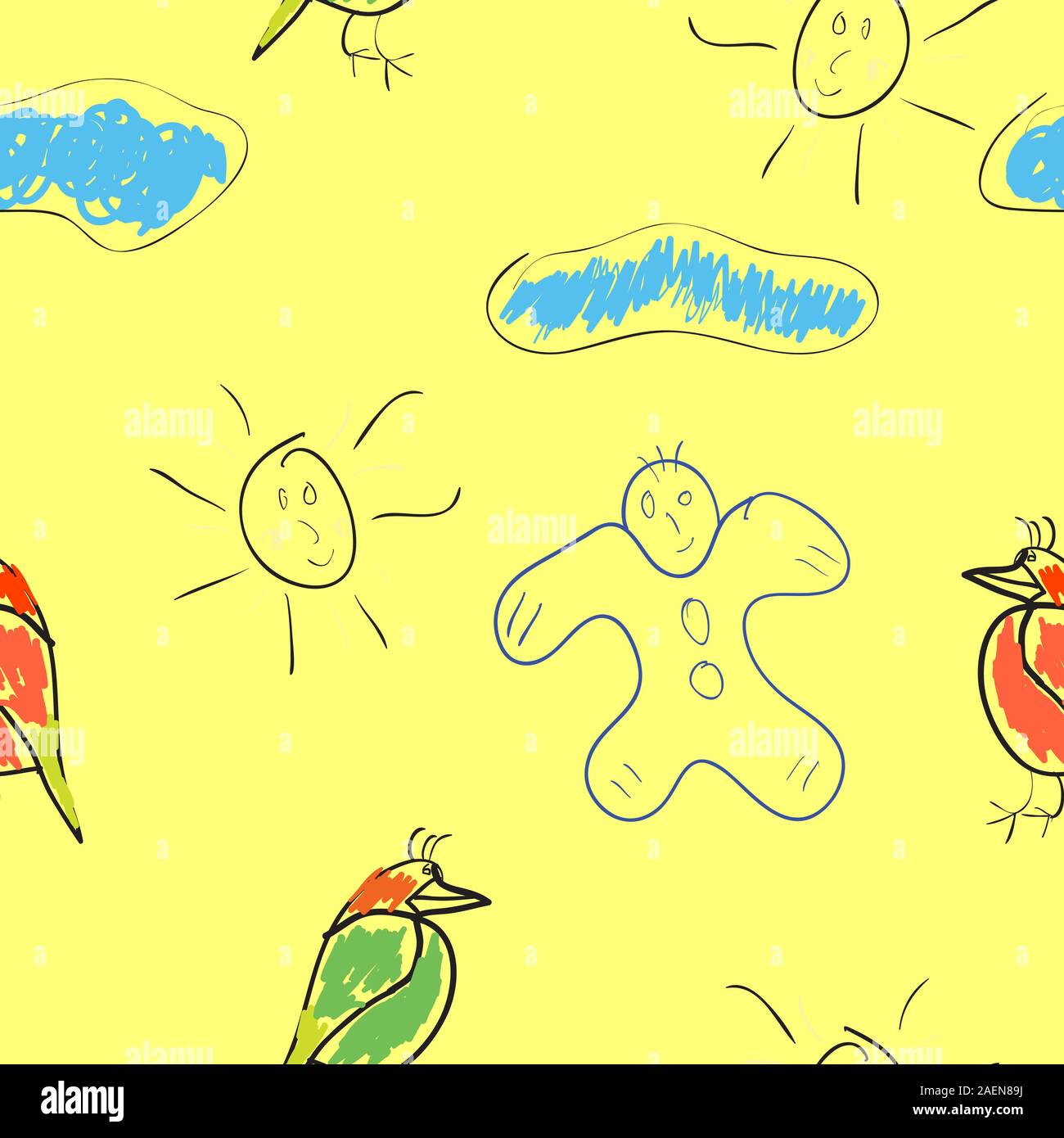 Seamless wallpaper dessins d'enfants du soleil et nuages Illustration de Vecteur