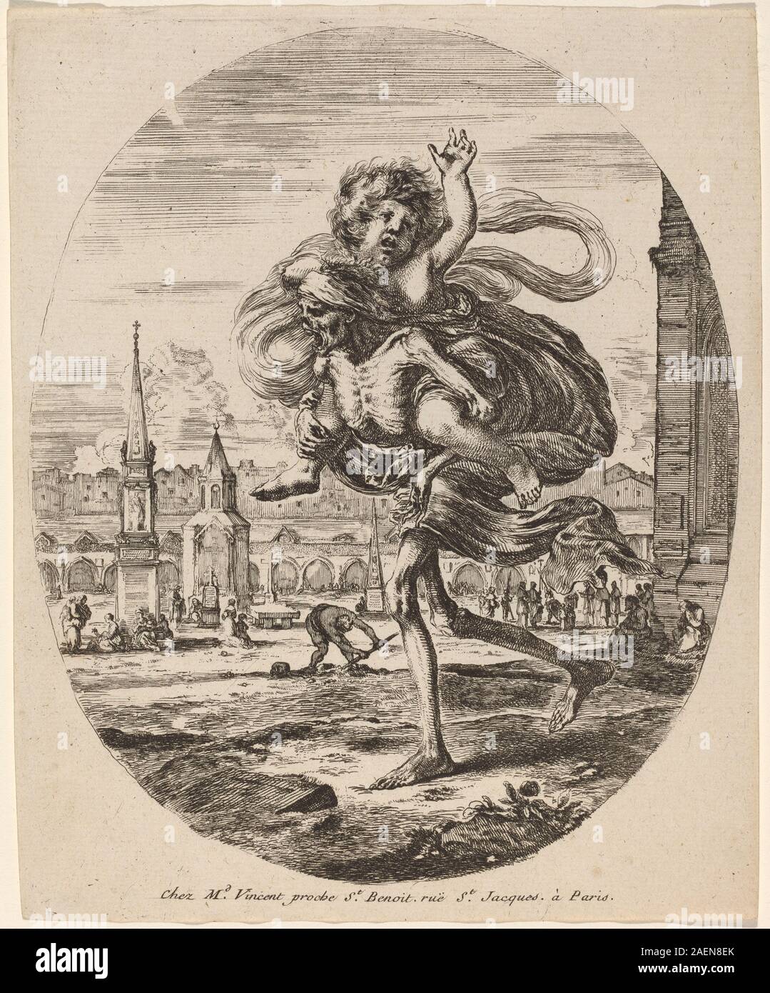 Stefano Della Bella, la mort portant un enfant à gauche, probablement 1648, la mort portant un enfant à gauche, probablement 1648 Banque D'Images