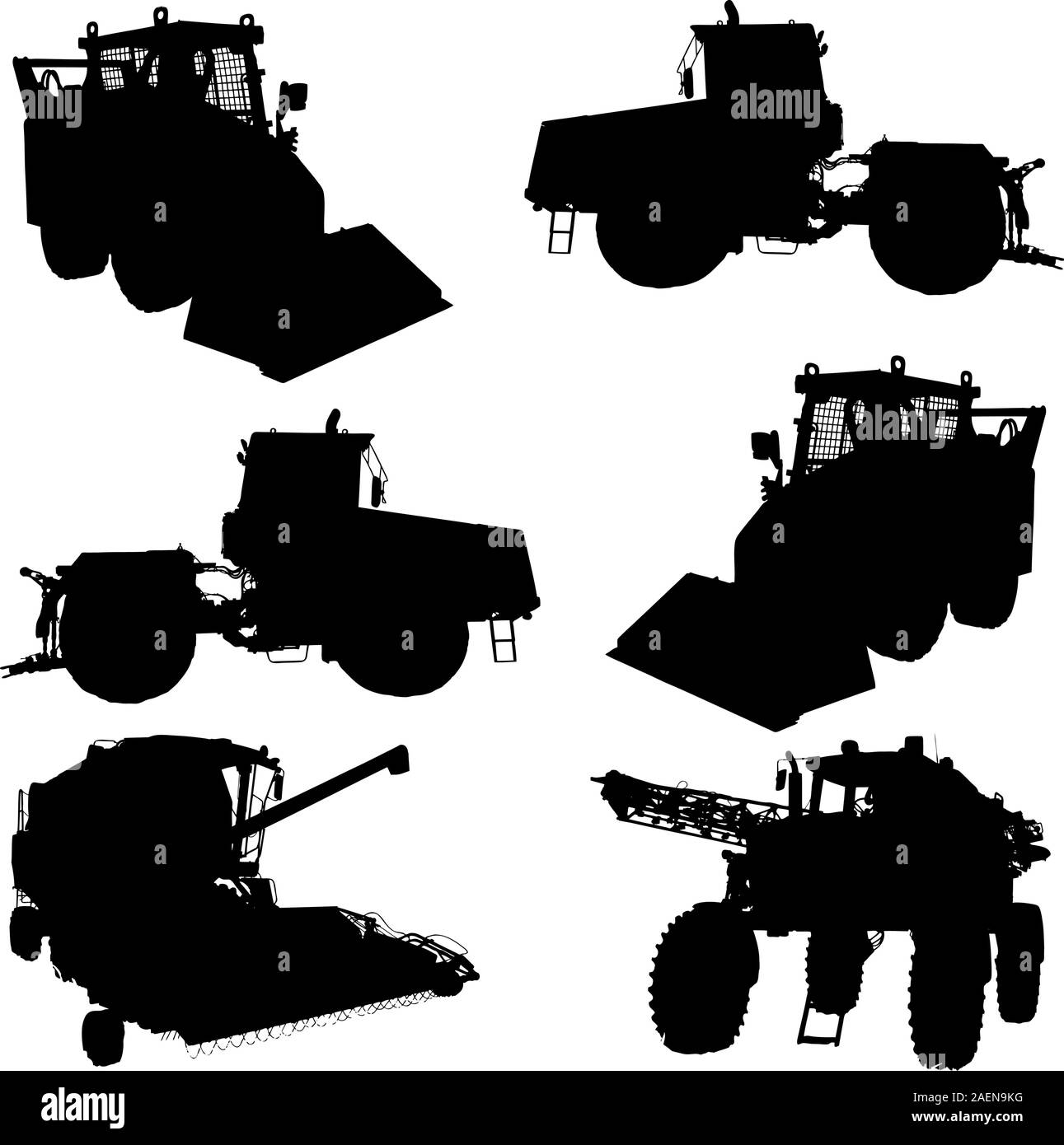 Jeu de silhouettes de véhicules agricoles. Vector illustration. Illustration de Vecteur