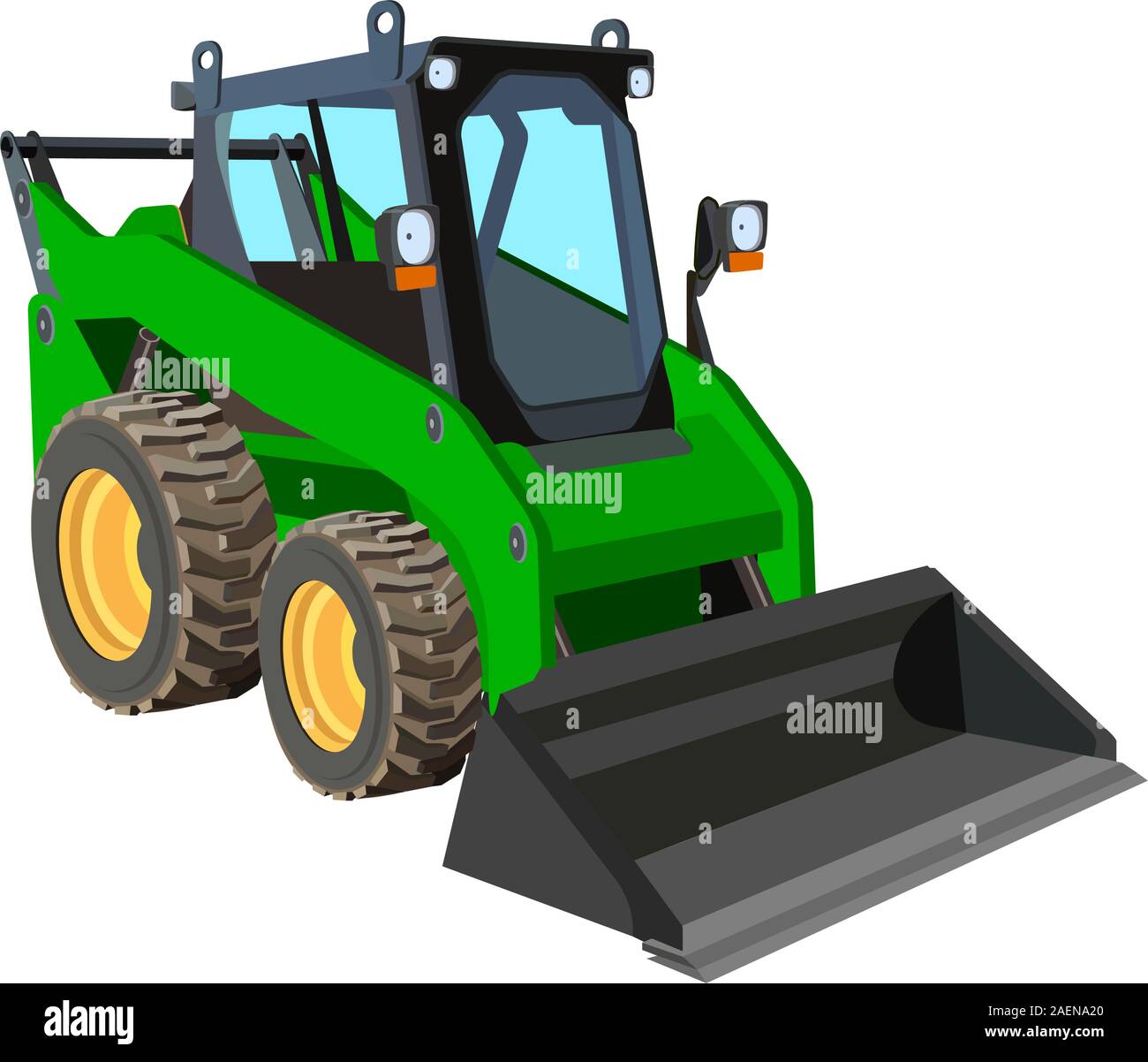 Le green truck avec un grattoir pour soulever le fret. Illustration de Vecteur