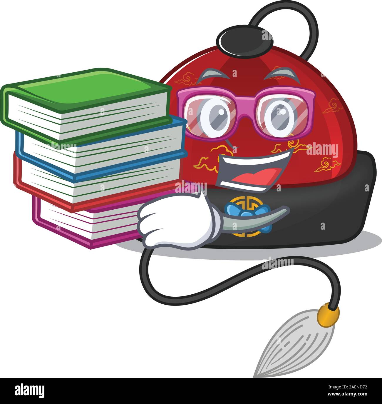 Avec des étudiants chinois traditionnel livre hat mascot cartoon character style Illustration de Vecteur