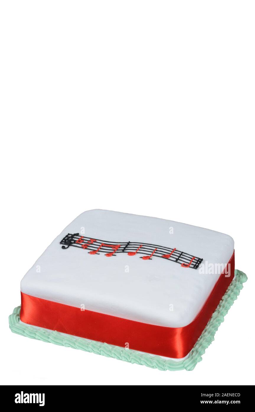 Joyeux Anniversaire Glace De La Musique Sur Un Carre Blanc Gateau Photo Stock Alamy