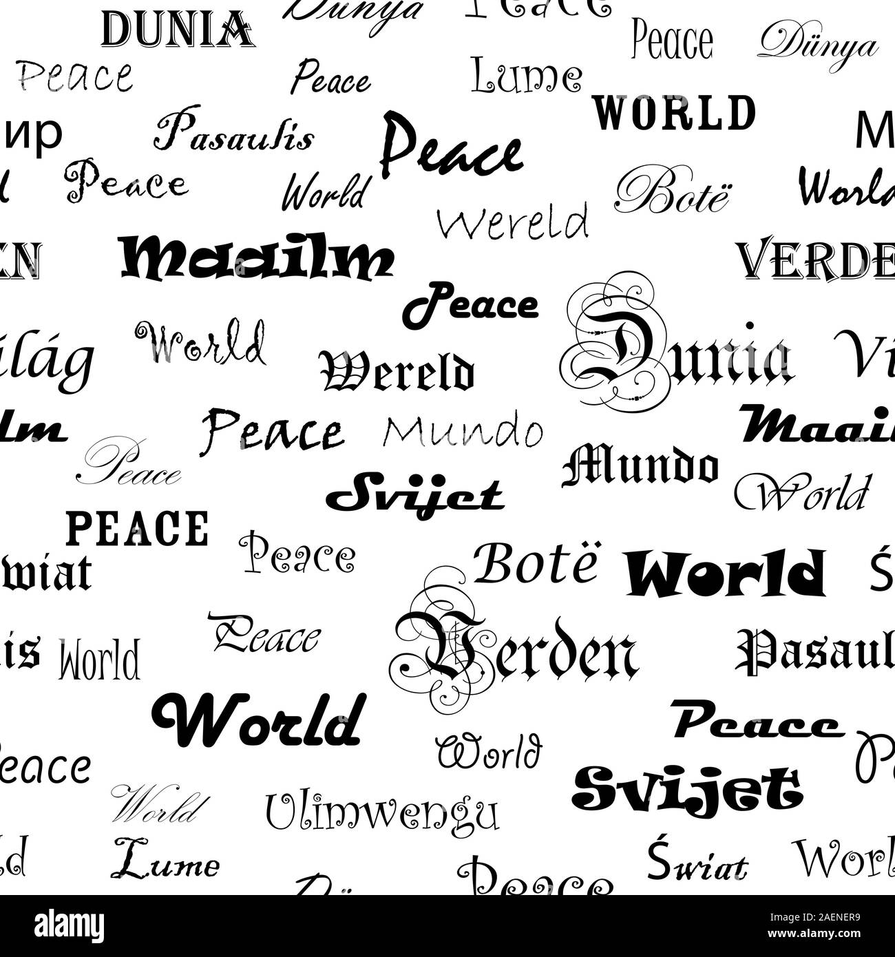 La paix . Fond d'écran transparent avec le mot paix dans différentes langues. Illustration de Vecteur