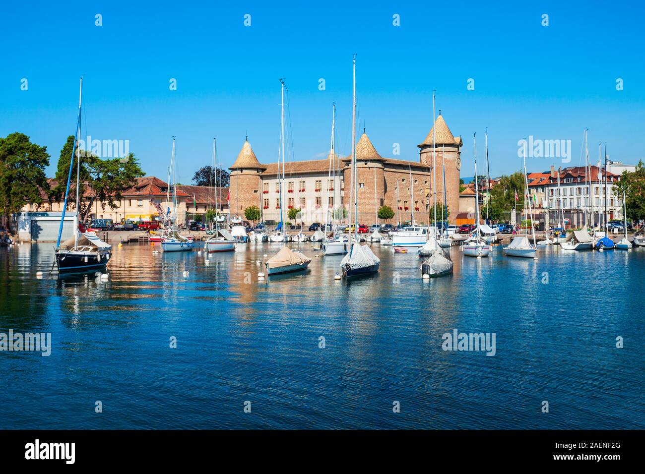 Château médiéval de Morges. Morges est une ville sur les rives du lac Léman, dans le canton de Vaud en Suisse Banque D'Images