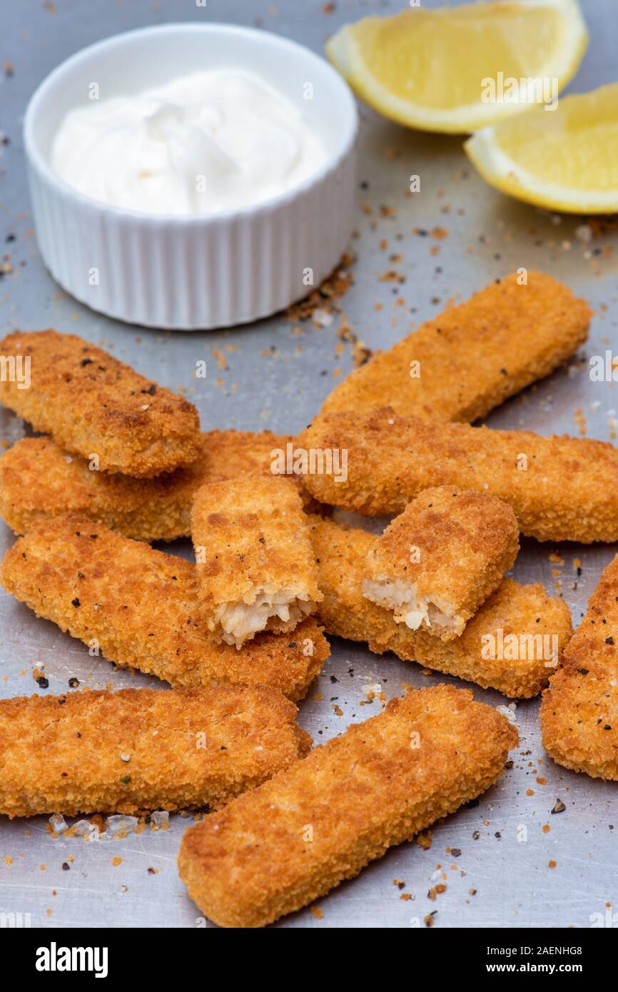 Les doigts. Vegan Vegi Les doigts de poisson vegan. La viande à base de plante alternative libre Banque D'Images