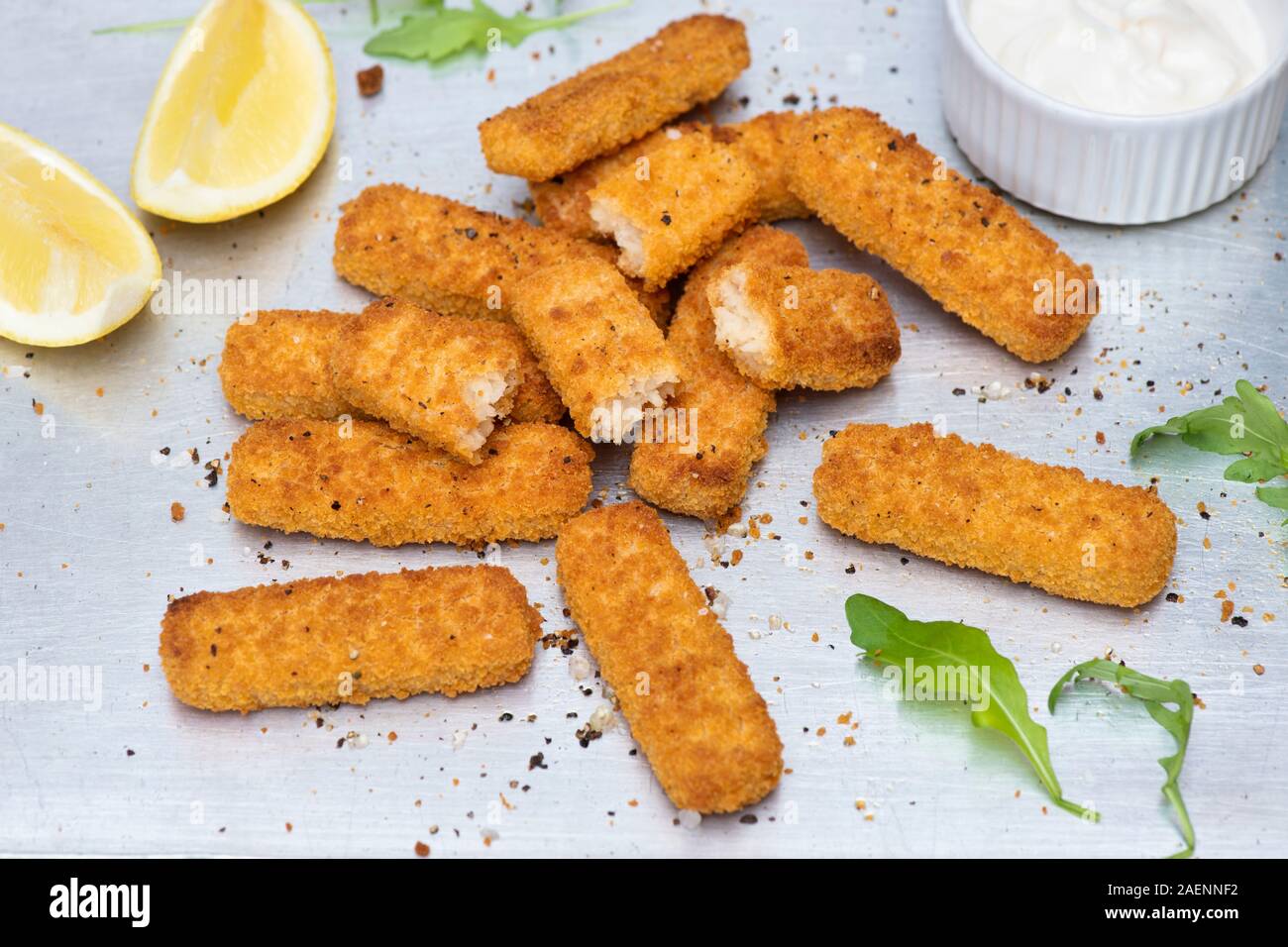 Les doigts. Vegan Vegi Les doigts de poisson vegan. La viande à base de plante alternative libre Banque D'Images