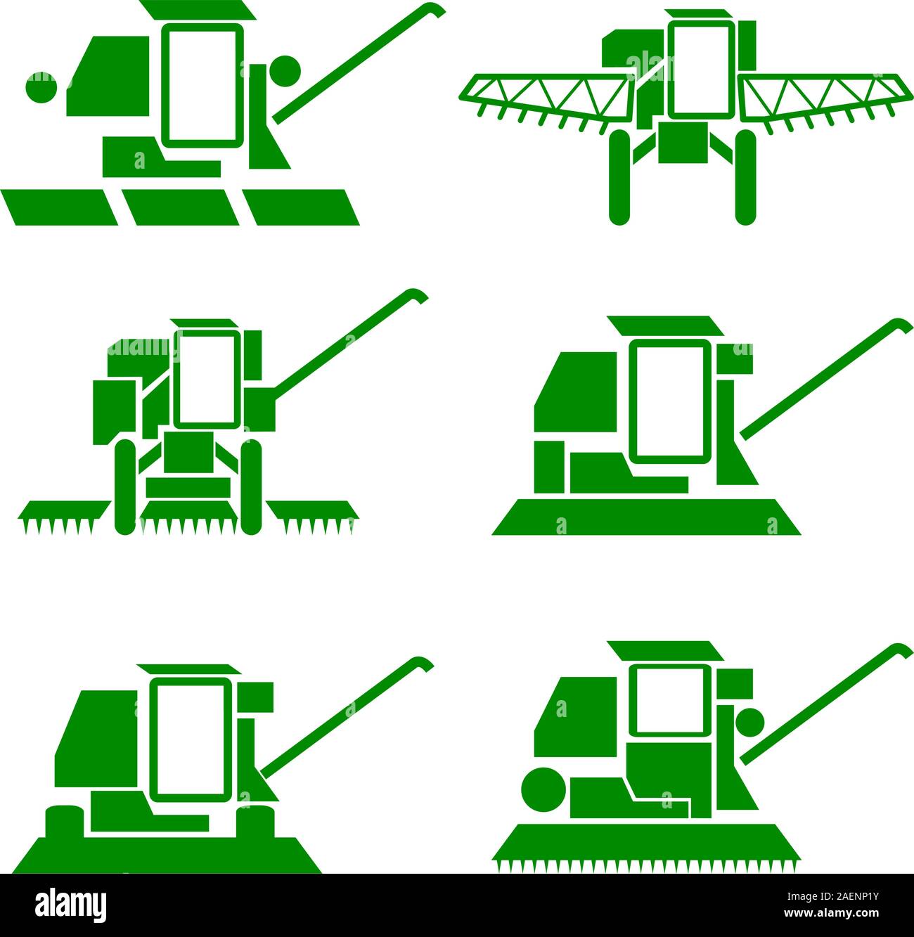 Les véhicules agricoles, vecteur de la moissonneuse-batteuse série silhouettes de récolte Illustration de Vecteur