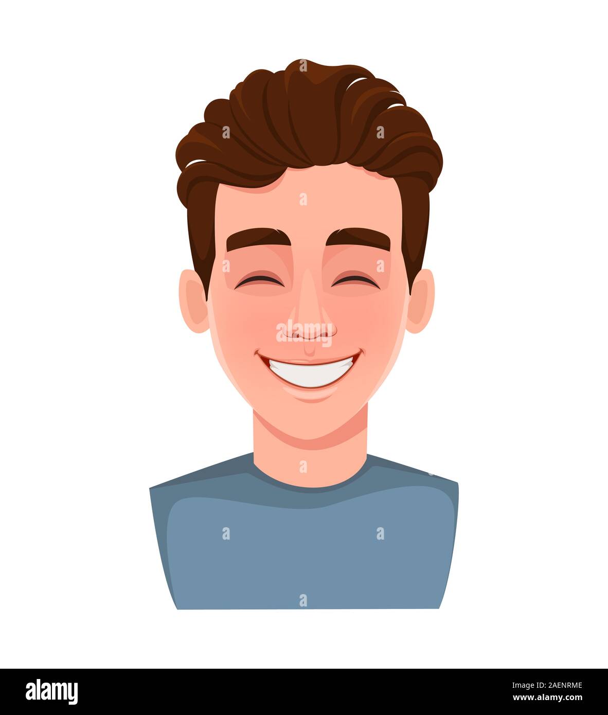 Face à l'expression de bel homme, en riant. Homme d'émotion. Jeune homme personnage. Vector illustration isolé sur fond blanc. Illustration de Vecteur
