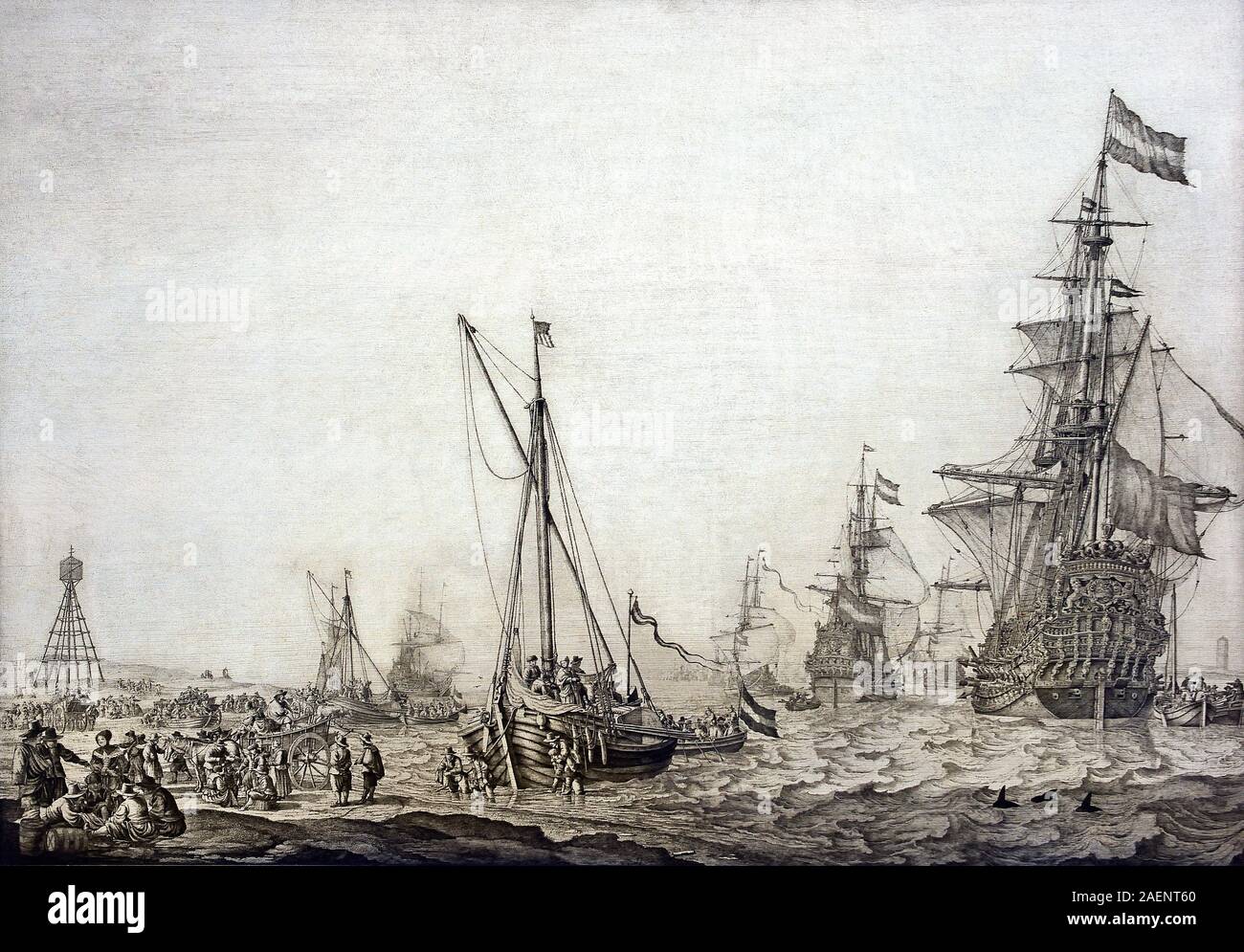 Le Brederode était l'un des plus grands navires de guerre hollandais de son époque, et a été construit en 1645 au Rotterdam 1659 Willem van de Velde 1611-1693, Néerlandais, aux Pays-Bas, était un navire Brederode ( de la ligne de la meuse, de l'amirauté de la marine de l'Organisation des Provinces des Pays-Bas, et le navire amiral de la flotte néerlandaise au cours de la Première Guerre Anglo-néerlandaise. Tout au long de sa carrière, elle a effectué de 49 à 59 canons. L'amiral Witte de With. Elle a été nommée après Johan Wolfert Brederode, le beau-frère du stathouder Frederick Henry, Prince d'Orange. ) Banque D'Images