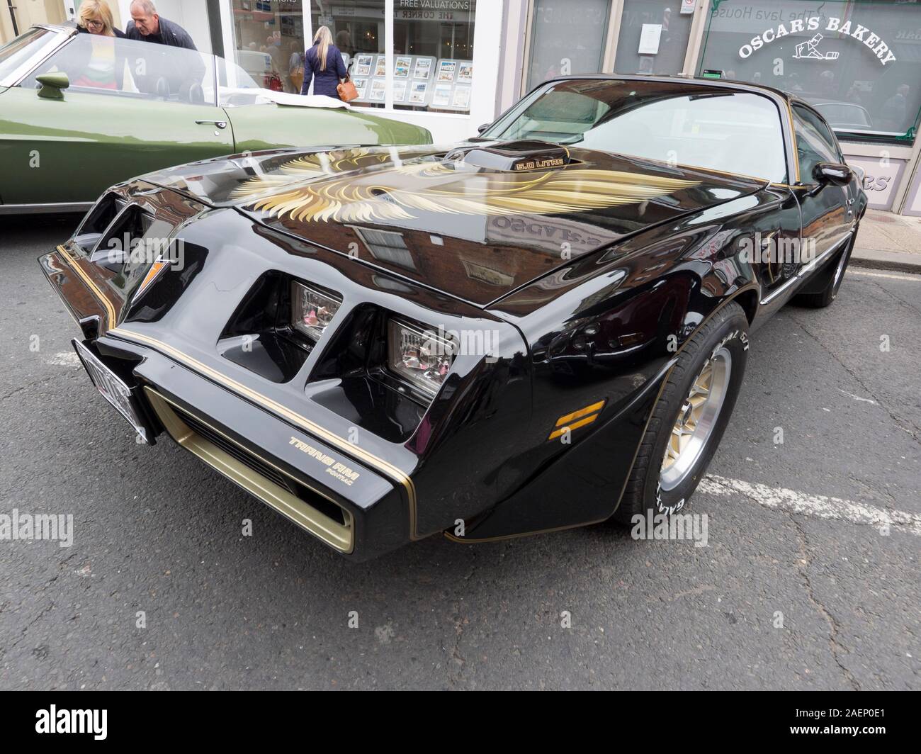 Un noir 1980 Pontiac Firebird Trans Am voiture. Banque D'Images
