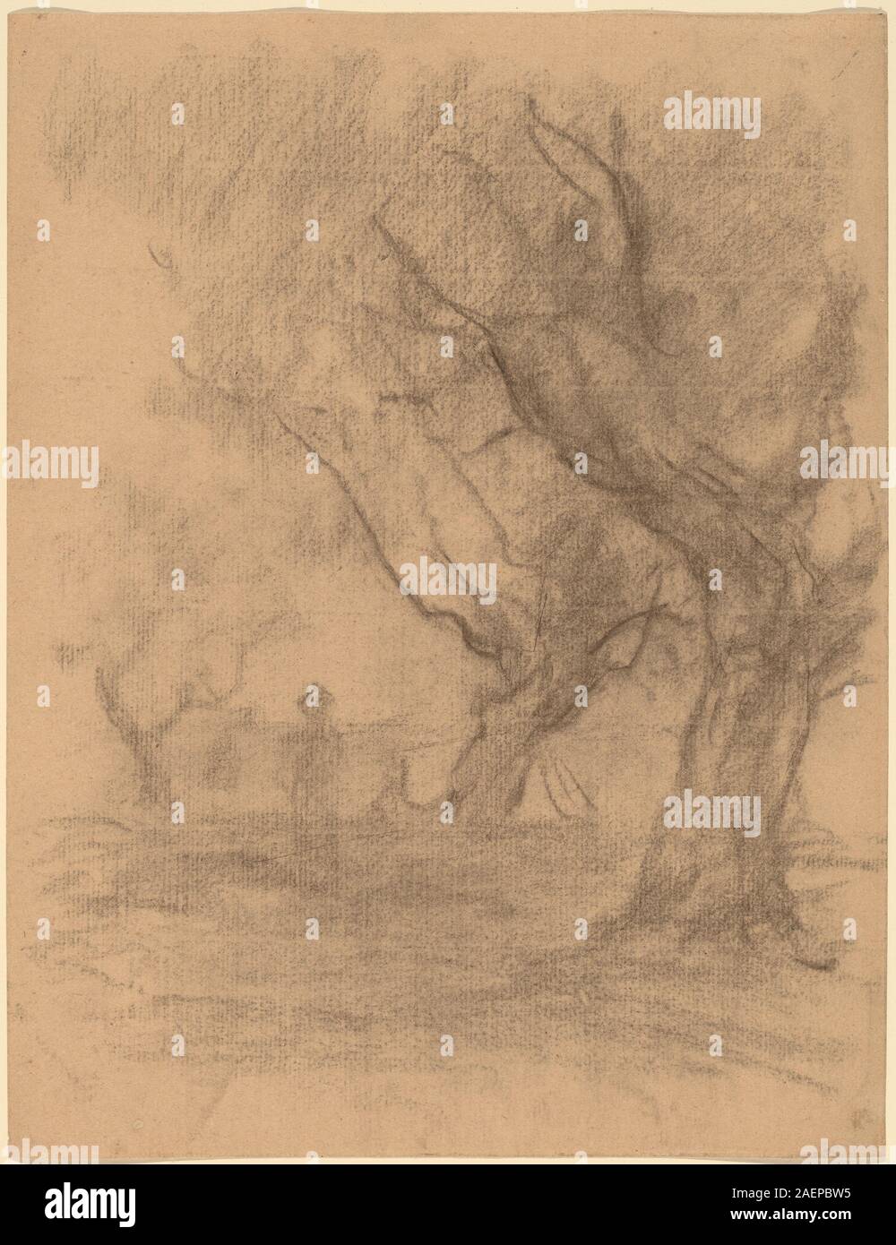 William Morris Hunt, femme debout sous deux arbres, c 1877, Femme debout sous deux arbres ; c. 1877 Banque D'Images