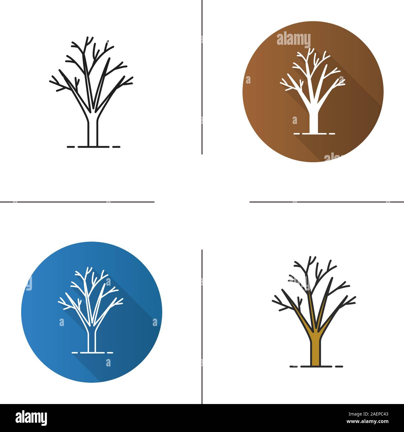 L'icône de l'arbre sans feuilles. Modèle plat, linéaire et de couleurs. Illustrations vectorielles Illustration de Vecteur