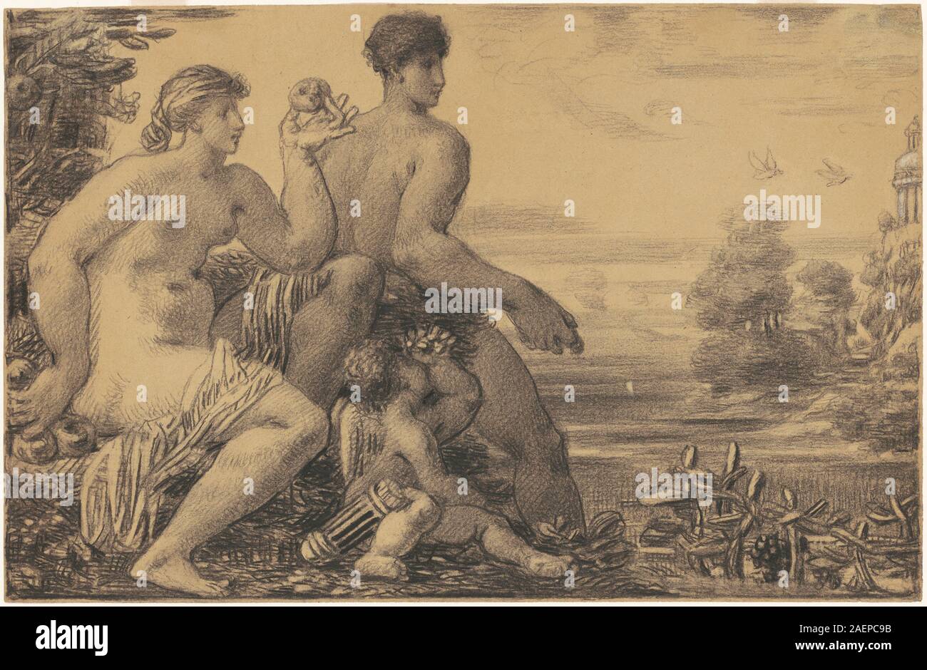 La peinture des années 1860–1870 de William P. Babcock 'venus, mars, and Cupidon' représente des figures mythologiques Vénus, mars et Cupidon, mettant l'accent sur l'anatomie, le geste, composition et techniques de peinture académiques américaines du milieu du XIXe siècle. Banque D'Images
