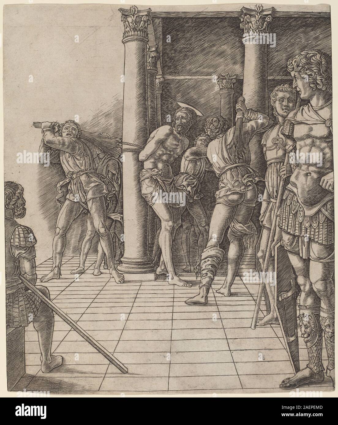 Atelier d'Andrea Mantegna ou attribuée à Tsoan Andrea, flagellation du Christ, avec la chaussée, c 1475-1480, flagellation du Christ, avec la chaussée ; c. 1475/1480 Banque D'Images