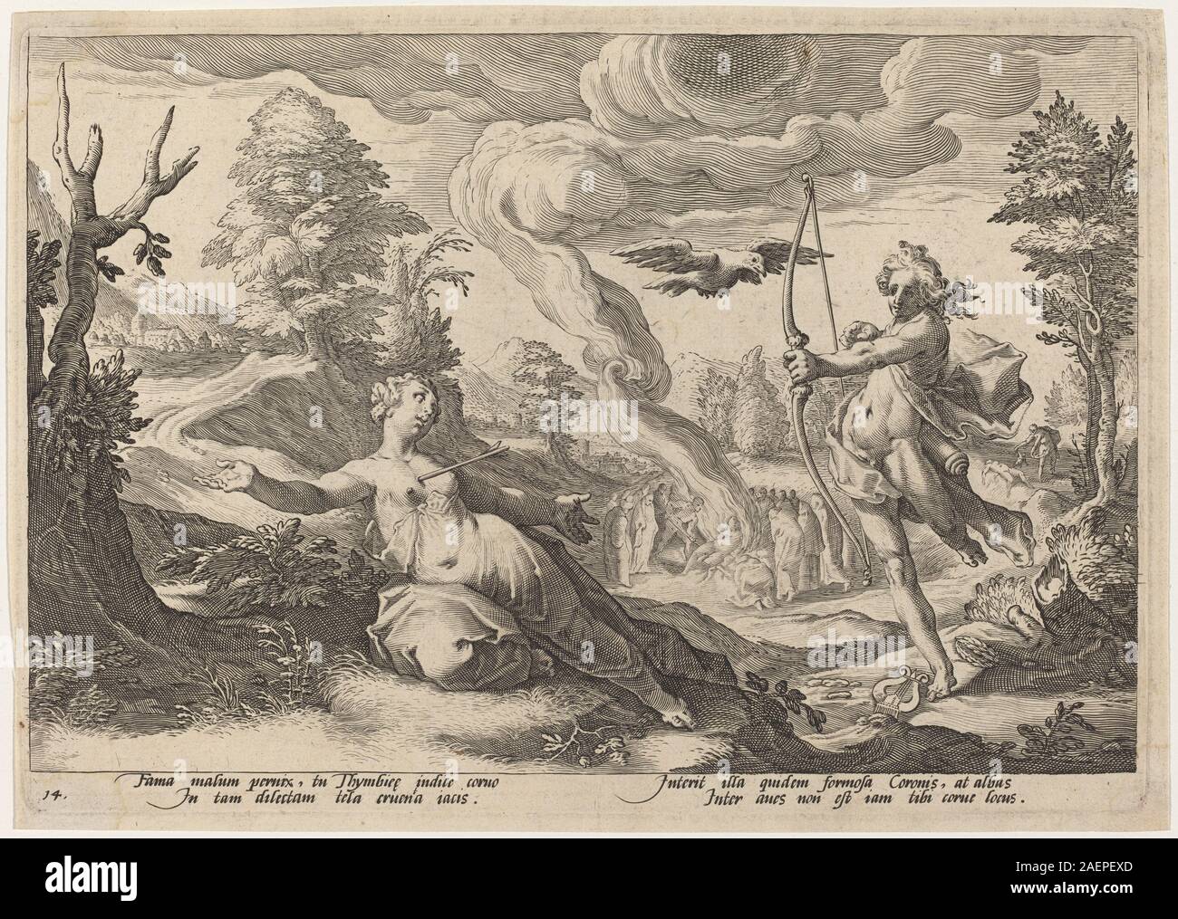 Atelier d'Hendrick Goltzius, après Hendrick Goltzius, Apollon tuant Coronis, c 1600, Apollo tuant Coronis ; années 1600 date Banque D'Images Atelier d'Hendrick Goltzius, après Hendrick Goltzius, Apollon tuant Coronis, c 1600, Apollo tuant Coronis ; années 1600 date Banque D'Images