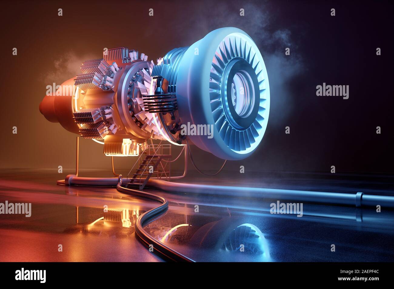 Arrière-plan de la technologie moteur jet futuriste. L'ingénierie et de la technologie 3D illustration. Banque D'Images