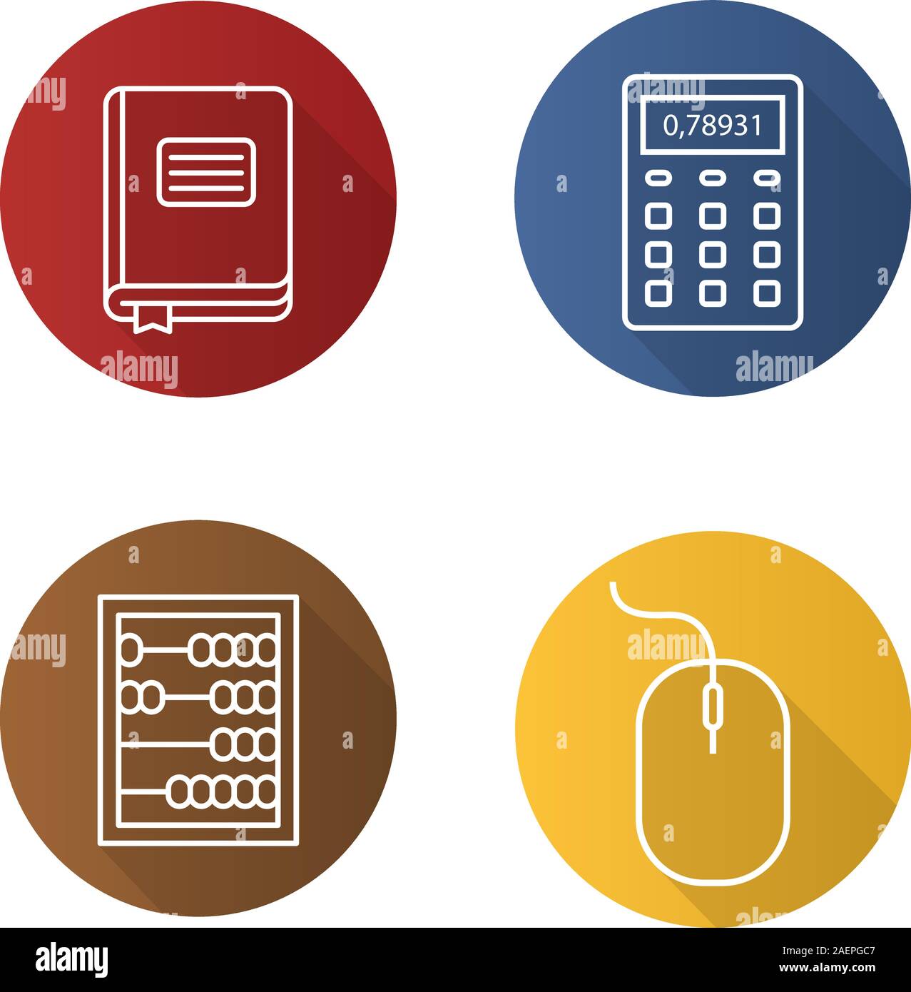Télévision comptabilité long shadow linéaire icons set. Journal comptable, Abacus, calculatrice, souris d'ordinateur. Contour Vector illustration Illustration de Vecteur