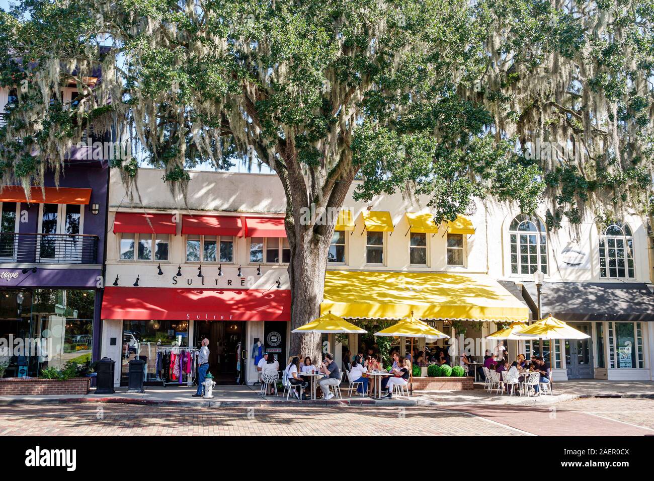 Orlando Winter Park Florida, centre-ville, Park Avenue, boutiques, quartier, magasins, restaurant, repas en plein air, Shade Tree, FL191110144 Banque D'Images