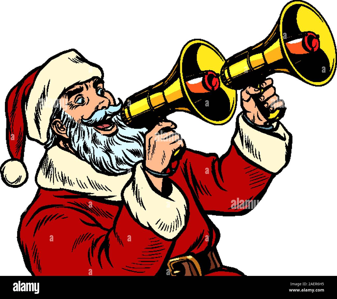 Père Noël avec un mégaphone. Vente de Noël Illustration de Vecteur