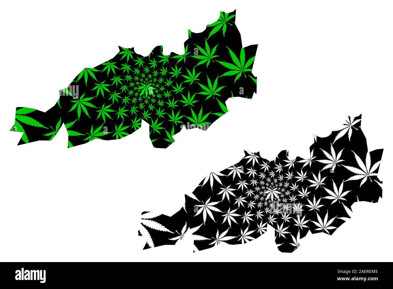 Province de Blida (Provinces de l'Algérie, la République démocratique populaire lao de l'Algérie) la carte est conçue de feuilles de cannabis vert et noir, Blida carte de marijua Illustration de Vecteur