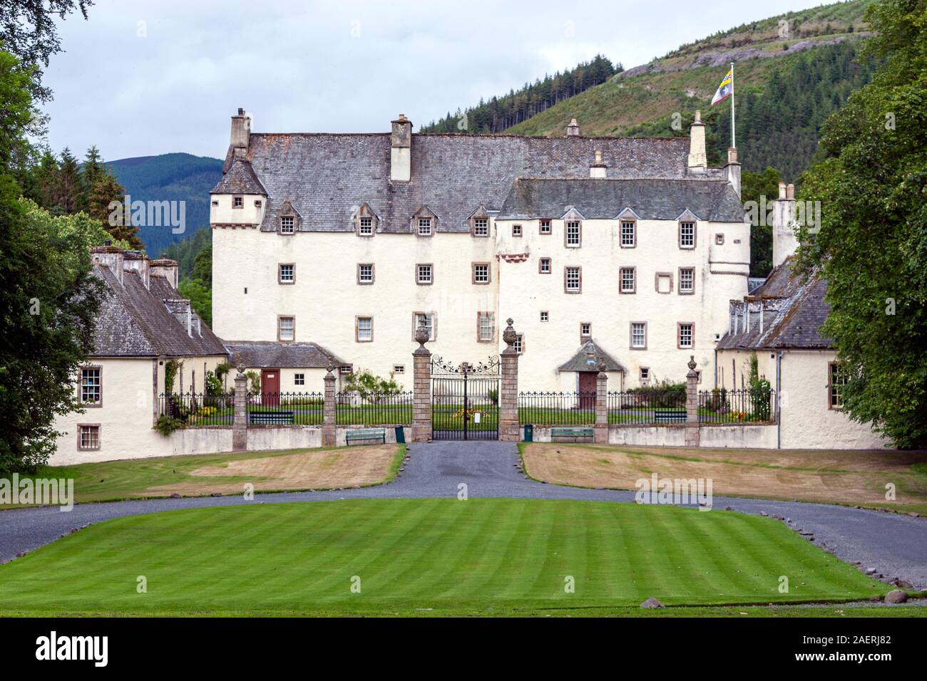 Traquair House, le style d'un manoir fortifié, Peebles, Scottish Borders, Scotland, UK Banque D'Images