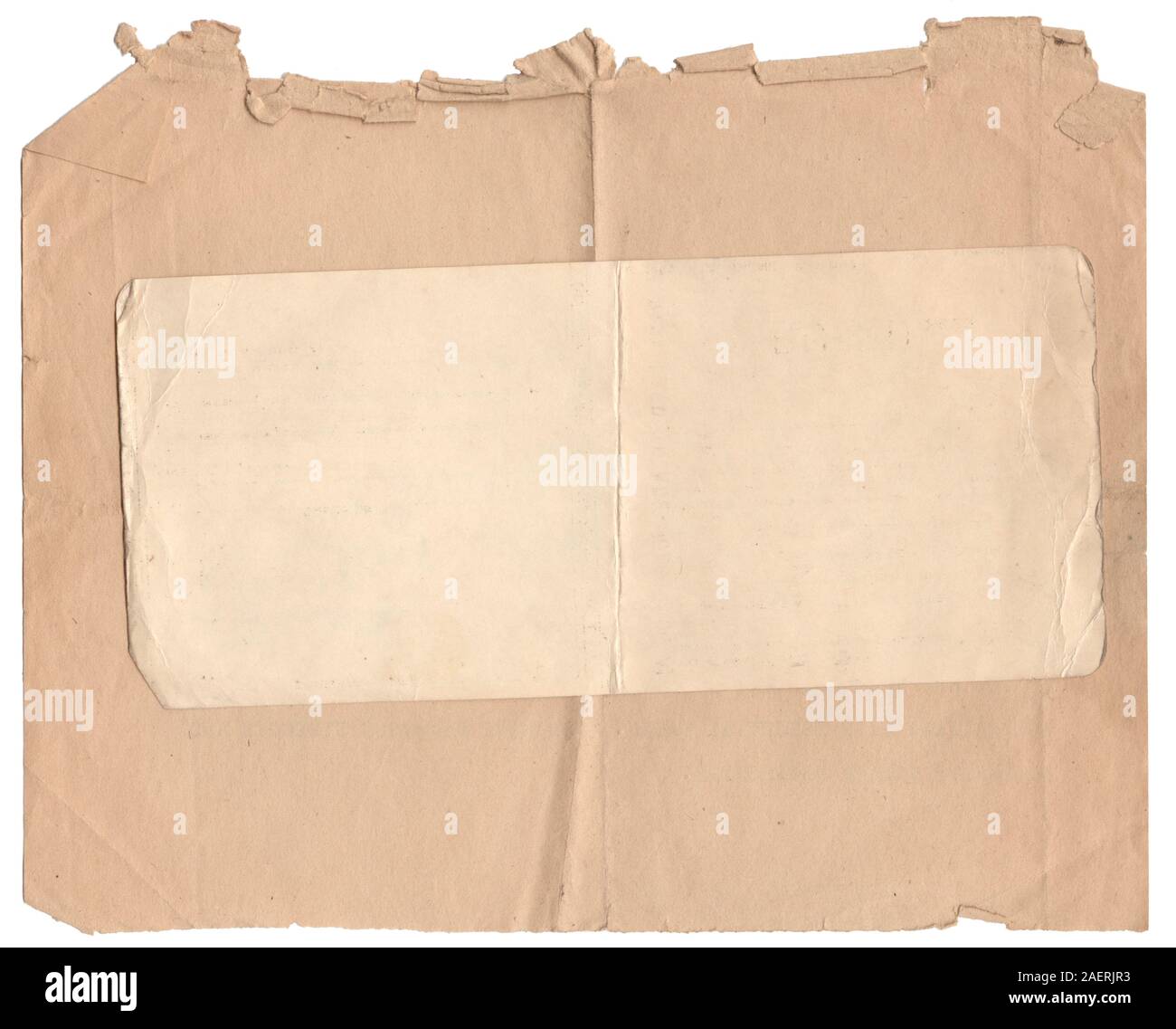 Numérisation haute résolution de deux vieux morceaux de papier brun de 1960 montre tous les grungy détail. Arrière-plan blanc. Banque D'Images