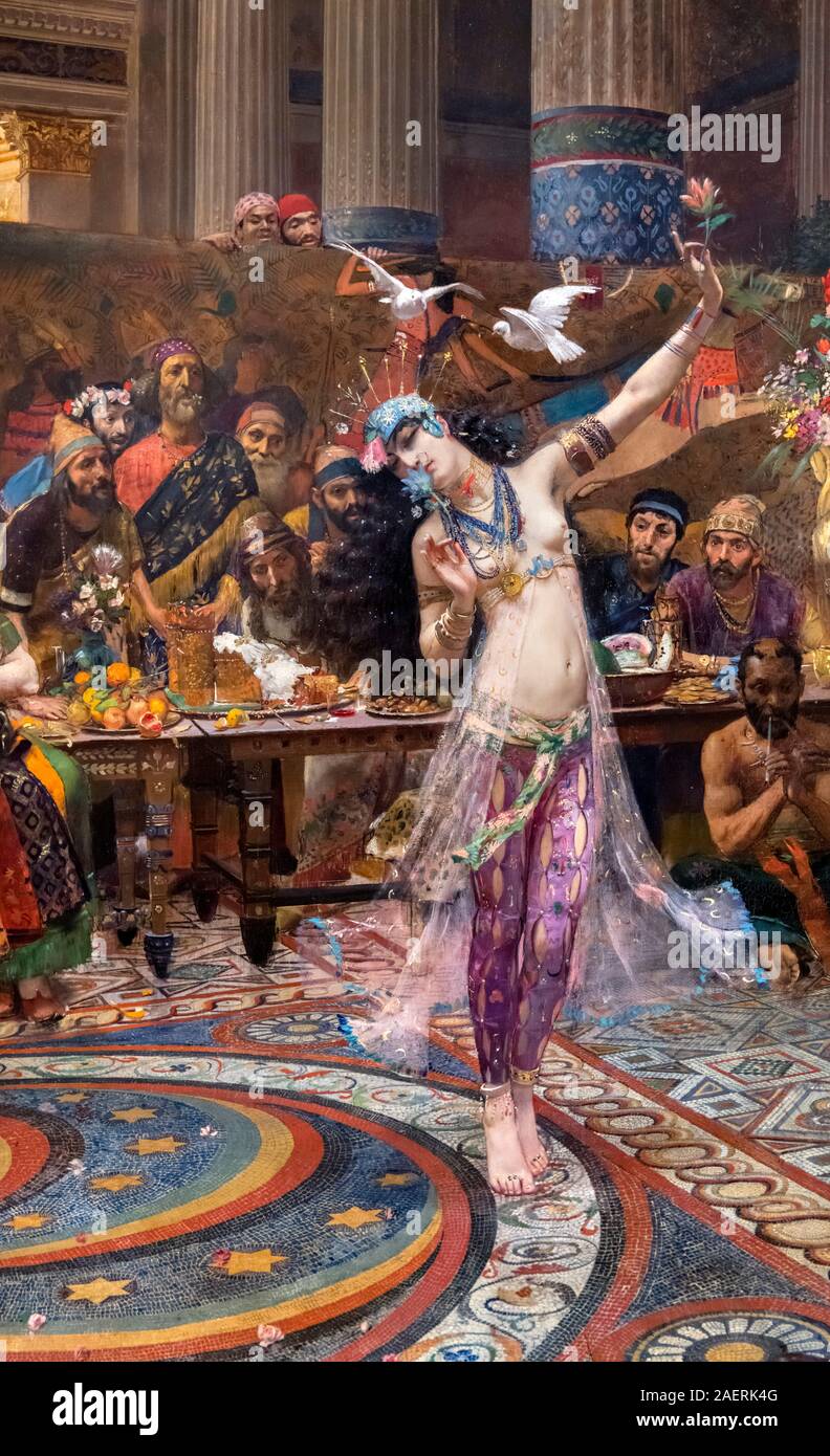 Salomé dansant devant le roi Hérode par Georges Rochegrosse (1859-1929), huile sur toile, 1887. La danse de Salomé est souvent appelé la danse des sept voiles Banque D'Images