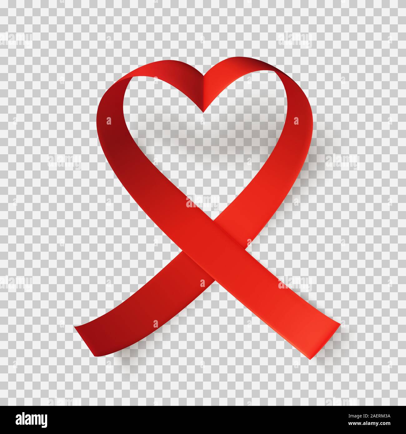 Ruban rouge en forme de coeur réaliste plus isolé sur fond blanc, symbole de la journée mondiale du sida, 1er décembre. Journée mondiale contre le cancer, symbole 4 février. Modèle caractéristique de conception Illustration de Vecteur
