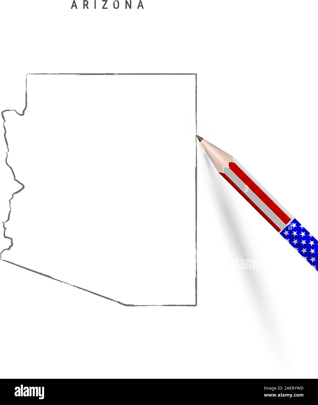 Nous l'Arizona State carte vectorielle esquisse au crayon. Carte de contour contour de l'Arizona avec le 3D en crayon couleurs drapeau américain. Dessin libre, vecteur ske dessiné à la main Illustration de Vecteur