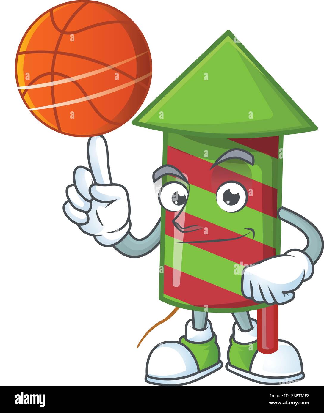 Mascotte de rayures vert fusée d'artifice personnage de style avec le basket-ball Illustration de Vecteur