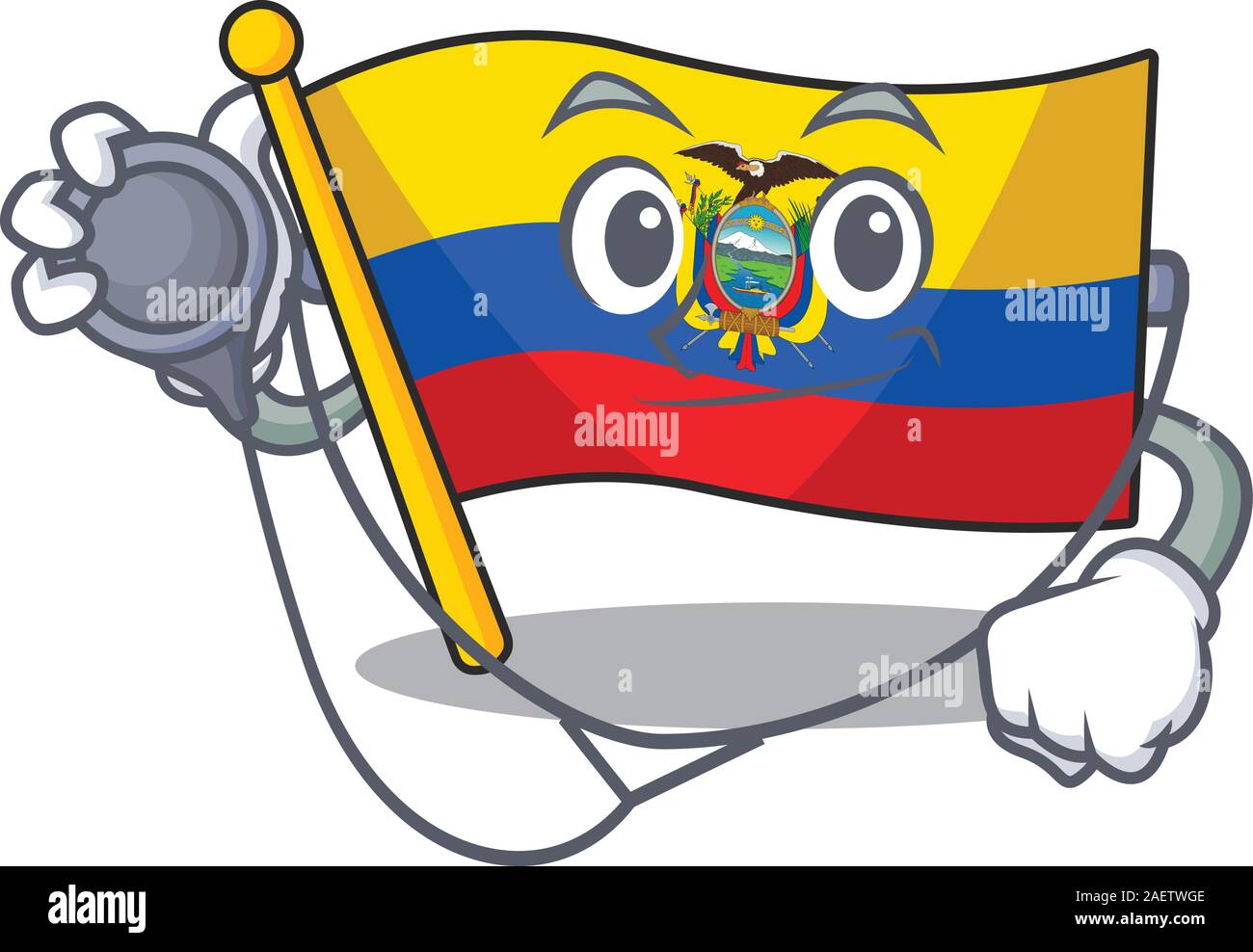L'Equateur drapeau style cartoon mascot dans un costume de médecin avec des outils Illustration de Vecteur