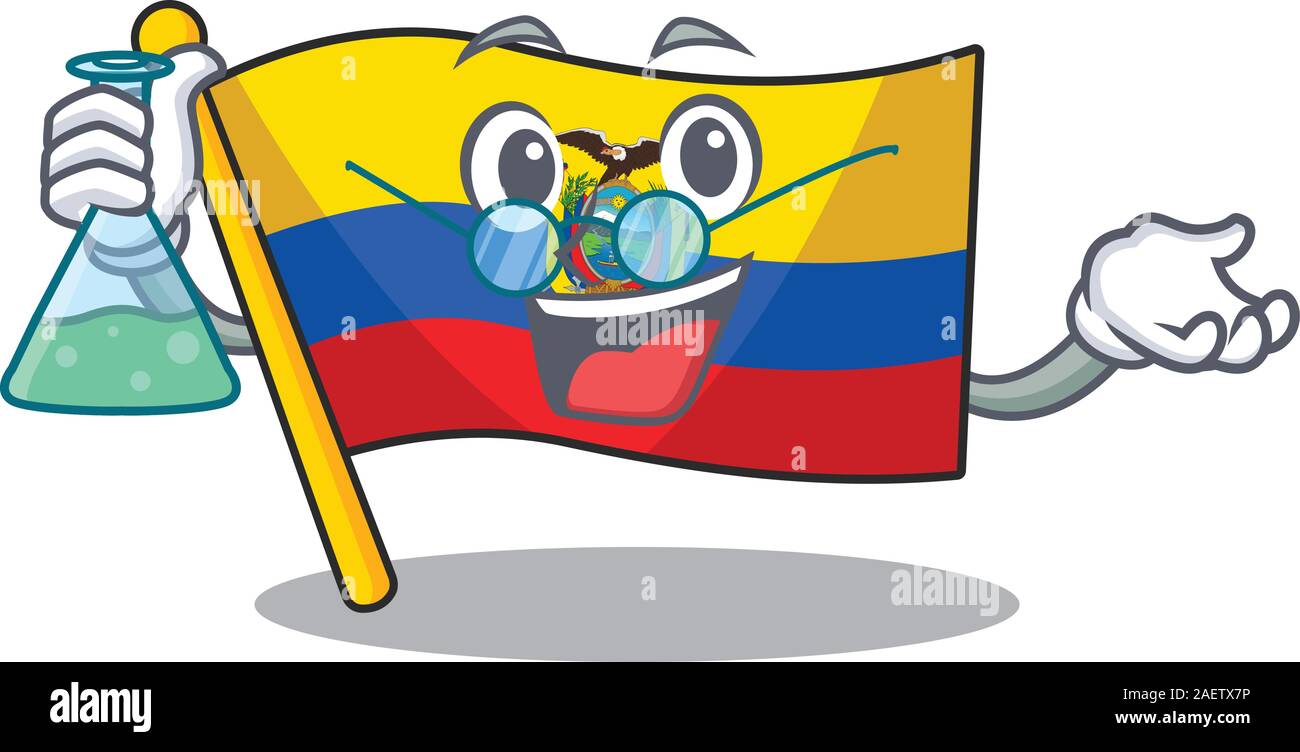 Le professeur Smart equateur drapeau personnage tenant le tube de verre Illustration de Vecteur