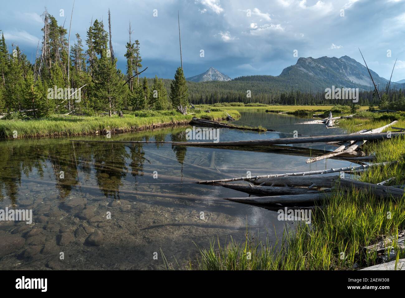 Sortie du lac McDonald à la base des dents de scie, les montagnes de l'Idaho. Banque D'Images