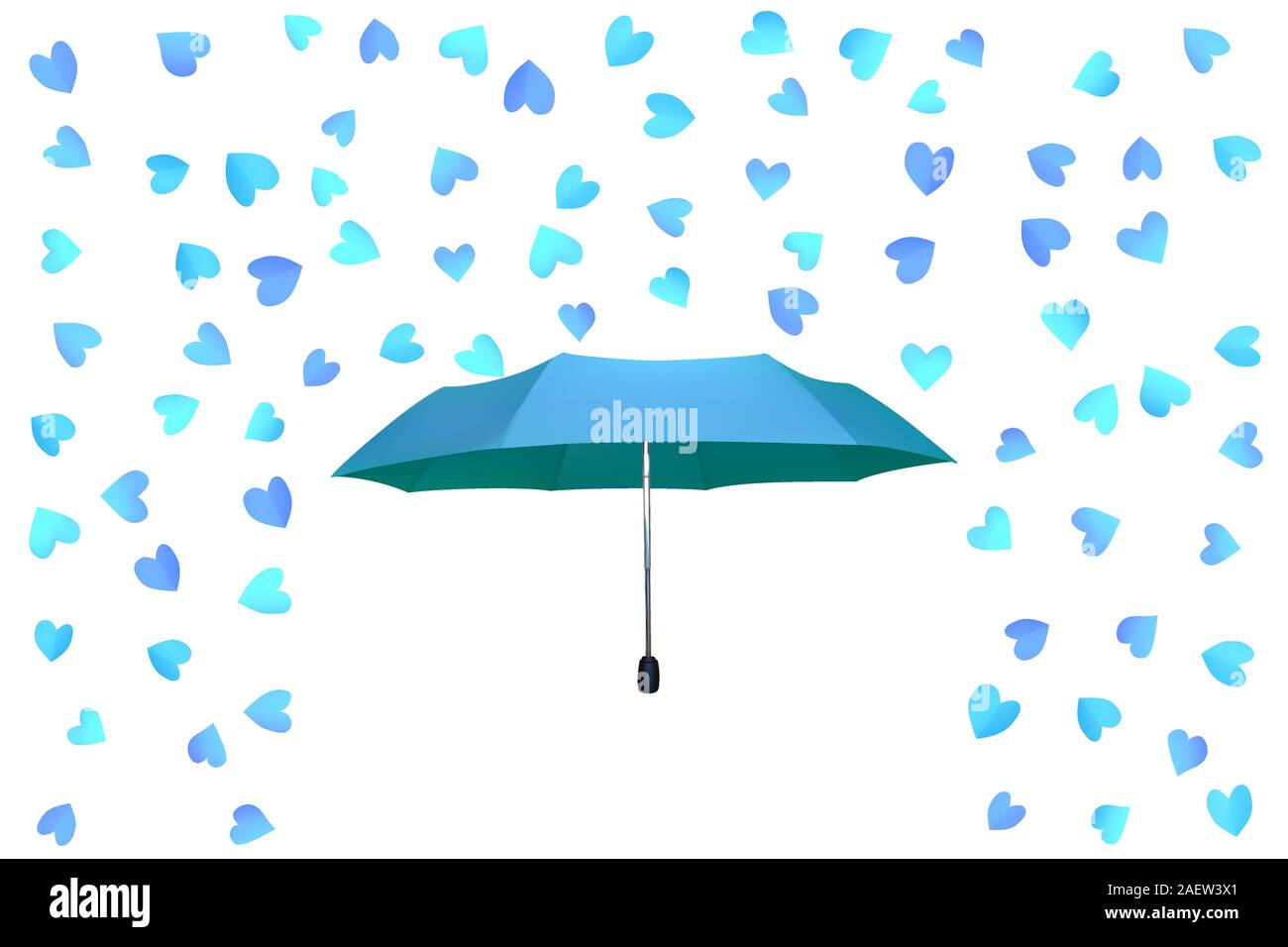 Carte de vœux de la Saint Valentin. Papier pluie coeurs bleu. Un parapluie rose. Vector illustration. Illustration de Vecteur