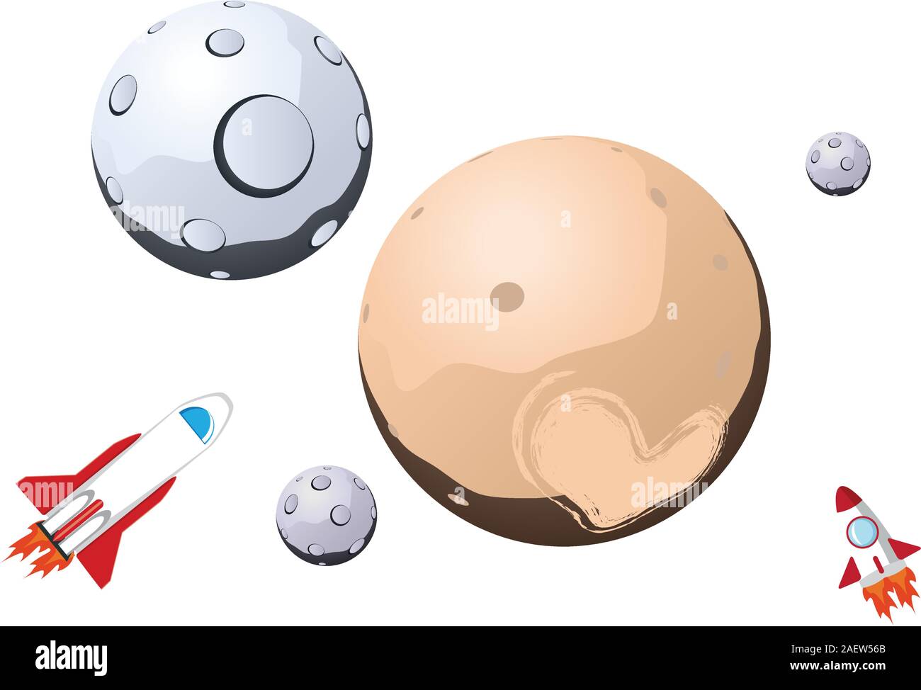 Pluton planète avec les satellites et les vaisseaux spatiaux. Illustration de Vecteur
