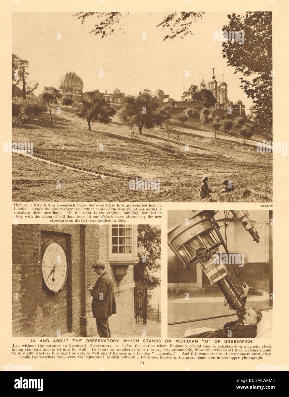 L'observatoire de Greenwich. Premier Méridien. 1926 télescope old vintage print Banque D'Images