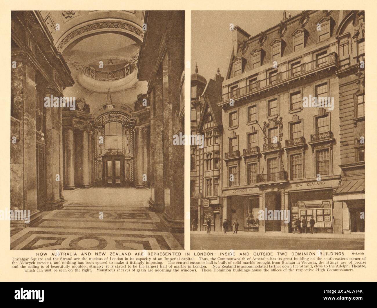 Maison de l'Australie, Aldwych. New Zealand House, 415 Strand 1926 old vintage print Banque D'Images