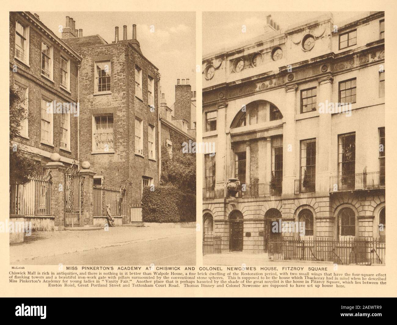 Maison de Walpole, Chiswick Mall. Le Colonel Newcome's House, Fitzroy Square 1926 Banque D'Images