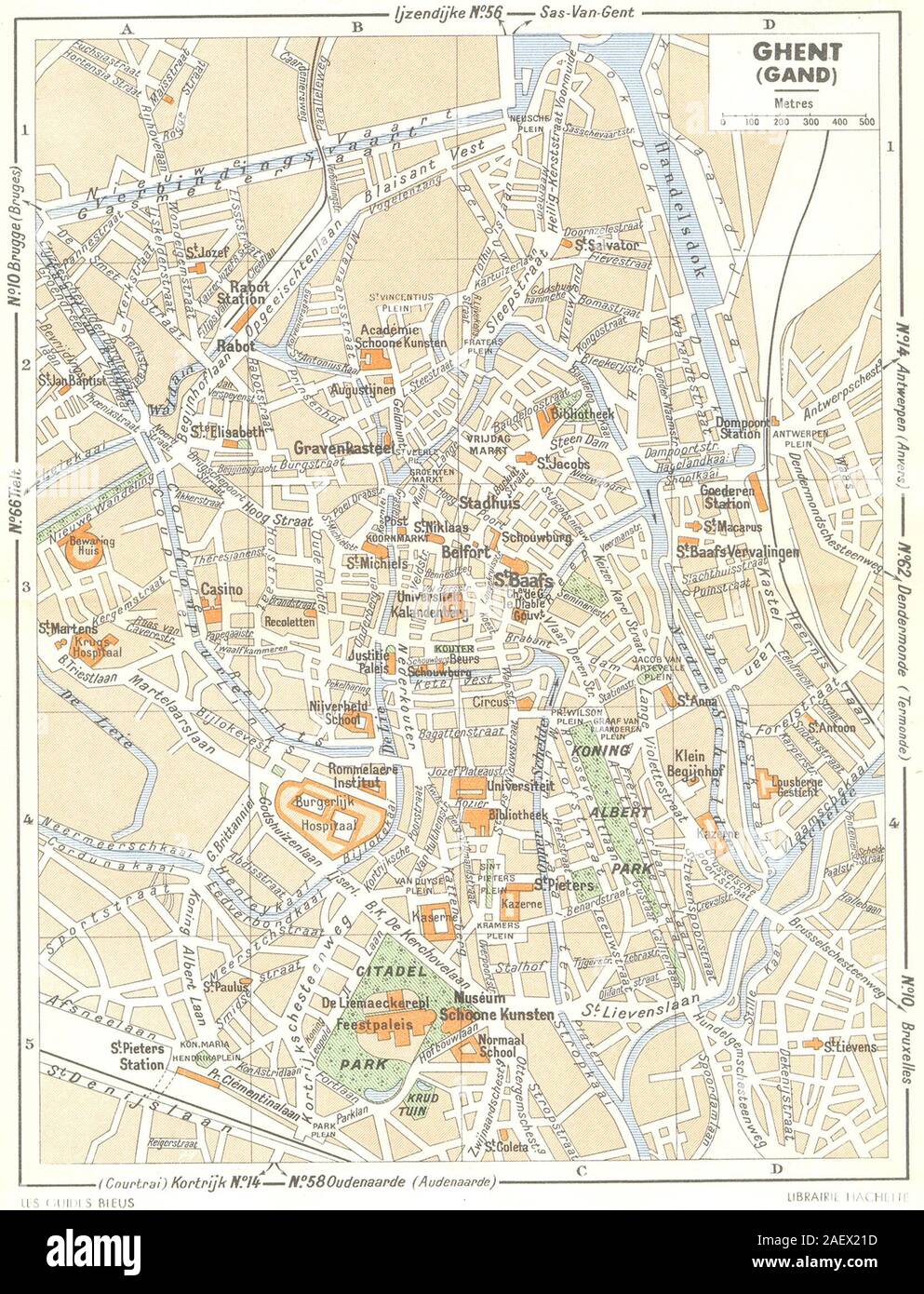 La Belgique. Gent (Gand) 1950 old vintage plan carte graphique Photo Stock  - Alamy